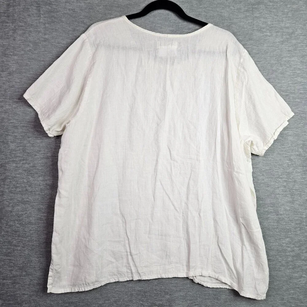 FLAX Women's Size XL White 100% Linen Short Sleeve Boxy Relaxed Top - Picture 2 of 6